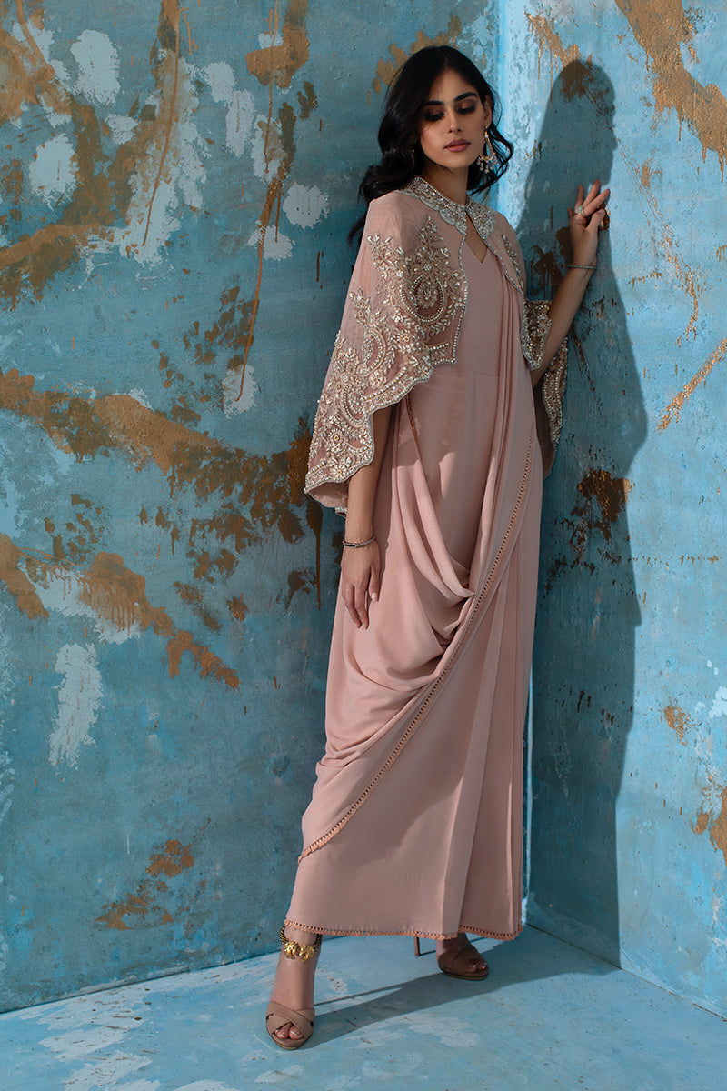 Wardha Saleem | Luxury Pret Fusion Wear | ROSALIE - FORMAL CAPE WITH DRAPE (2 PC) - Ladies Clothes 