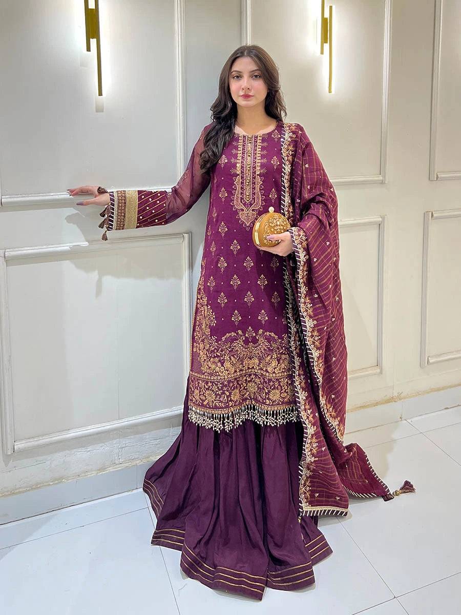 Salitex | Signature Festive Chiffon | JI040 by Maria Faisal - Registered Vendor of : Salitex - type : Ladies Clothes - 100% original wedding dresses