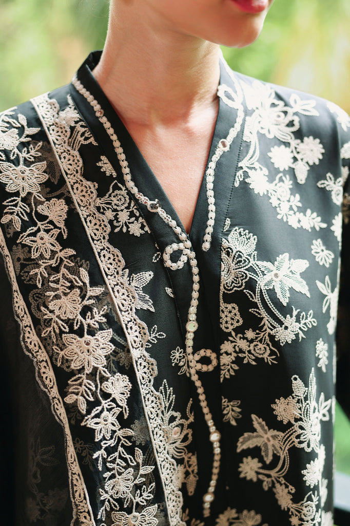 Cross Stitch | Eid Lawn Edit 26 |  OBSIDIAN BLOOM - Luxury Dress - available at Maria Faisal in UK and USA.