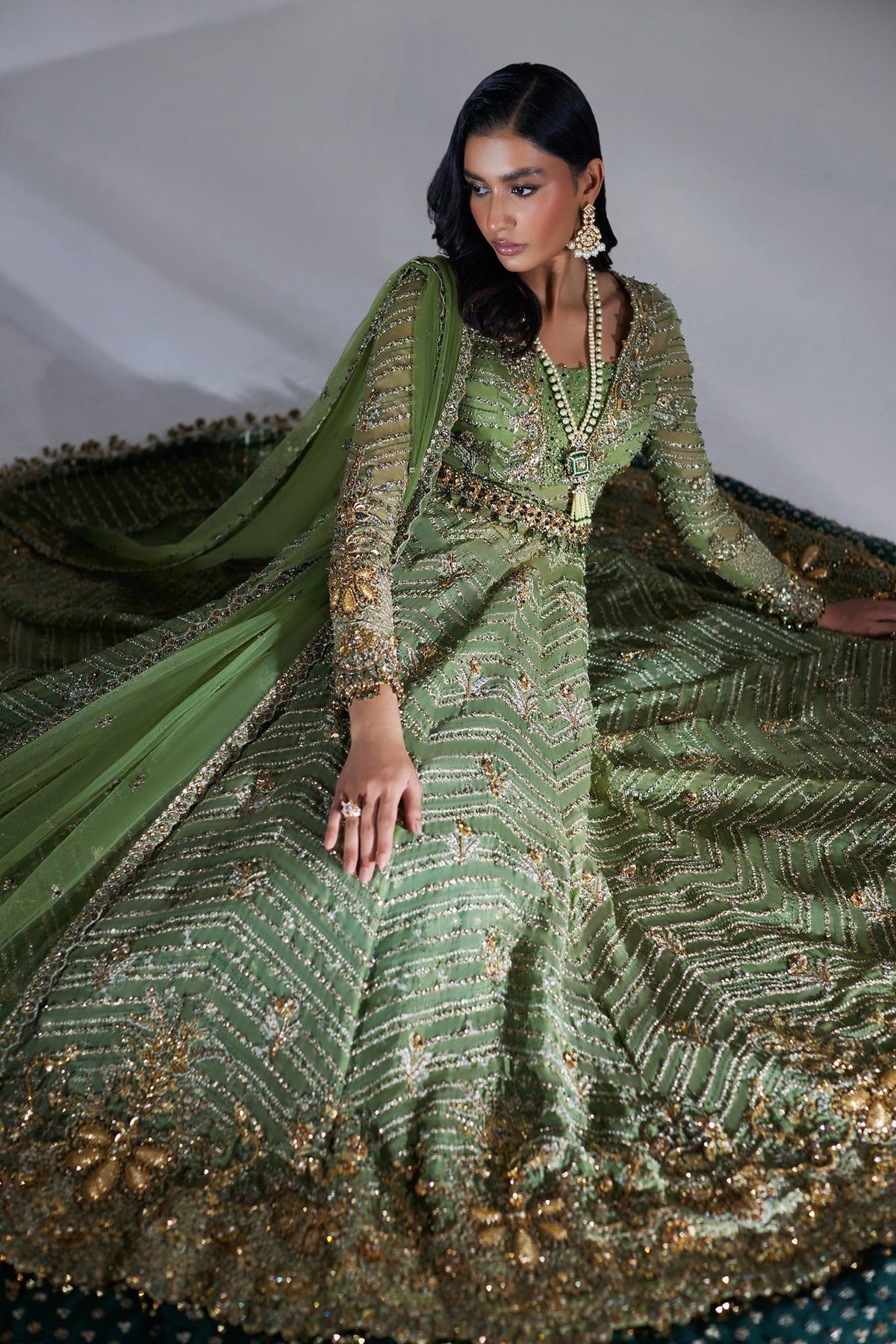 Elan | Luxury Wedding Wears | SCINTILLANT OLIVE (EP-20995) - Bridal Dress - available at Maria Faisal in UK and USA.