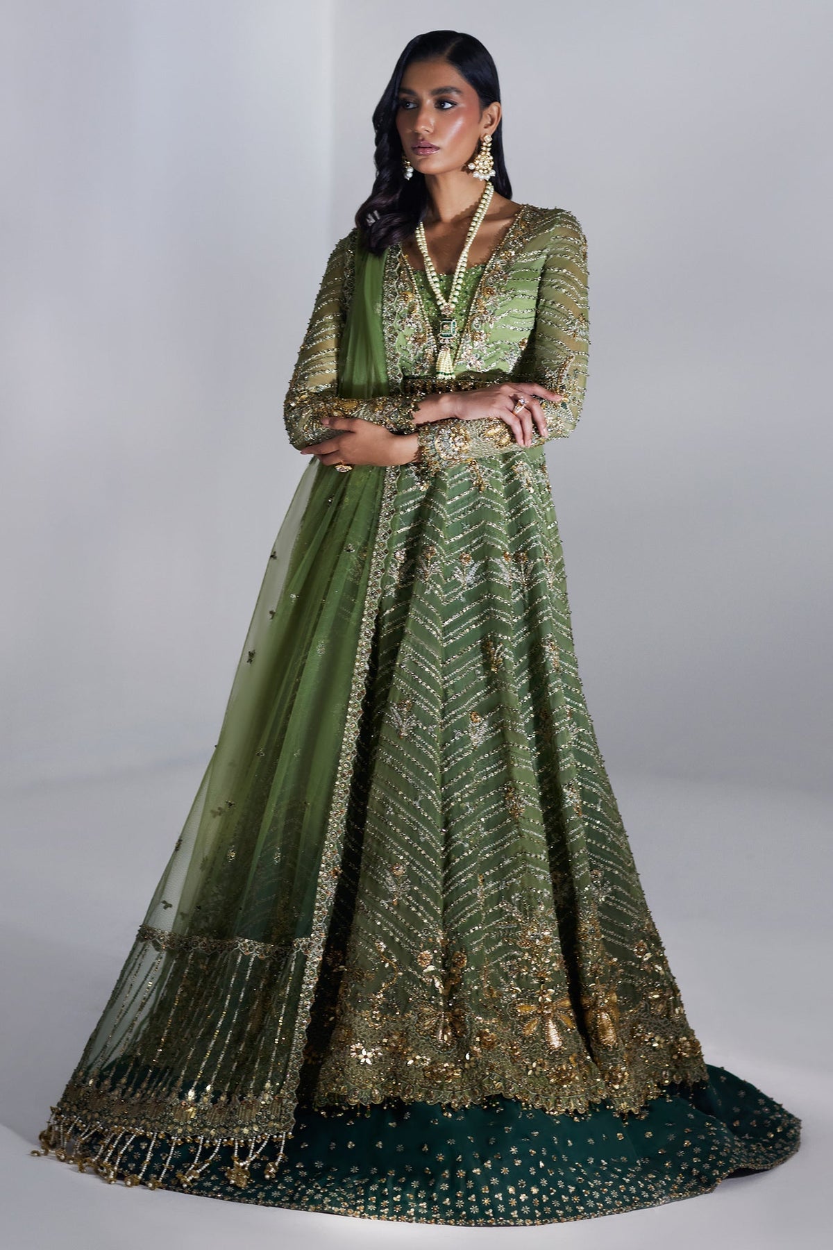 Elan | Luxury Wedding Wears | SCINTILLANT OLIVE (EP-20995) - Bridal Dress - available at Maria Faisal in UK and USA.