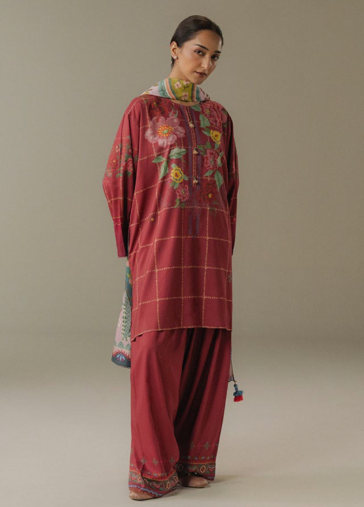 Zara Shahjahan | Coco Prints 25 |Olive Hour-5B - Casual Dress - available at Maria Faisal in UK and USA.