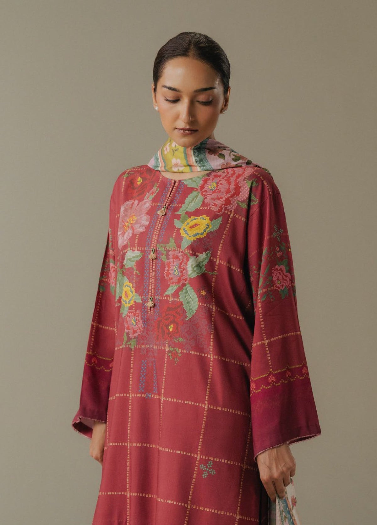 Zara Shahjahan | Coco Prints 25 |Olive Hour-5B - Casual Dress - available at Maria Faisal in UK and USA.