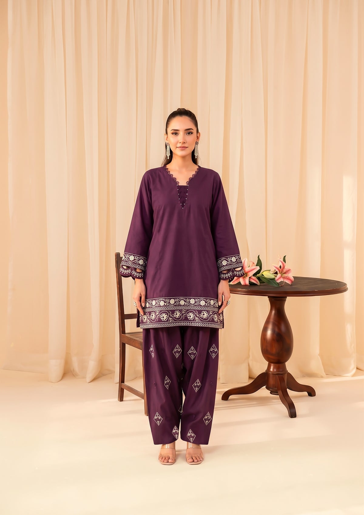 Faiza Faisal | FNF Cords Edit |VIOLET MIST - Casual Dress - available at Maria Faisal in UK and USA.