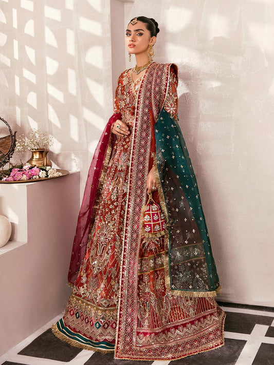 Gulaal | Wedding Formals | ZAIRA GL-WS-22V1-30 (RUST ANGRAKHA) - Designer Dress with Intricate embroidery and embellishments. Shop elegent wedding dress at Maria Faisal.
