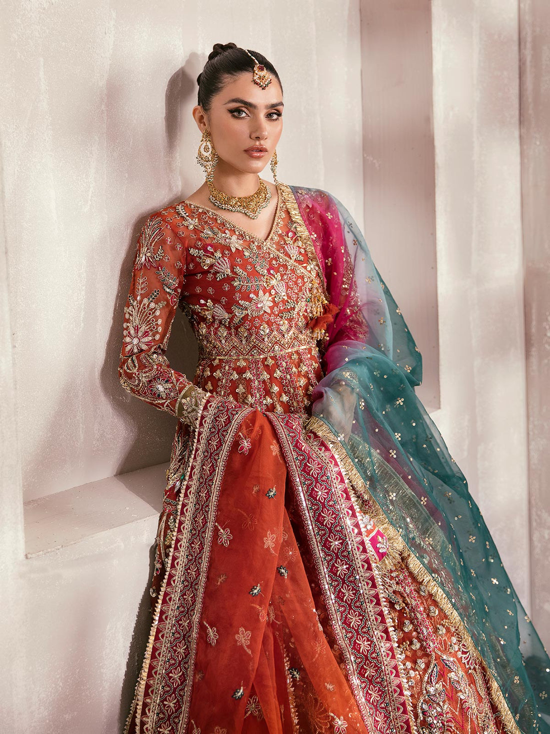 Gulaal | Wedding Formals | ZAIRA GL-WS-22V1-30 (RUST ANGRAKHA) - Designer Dress with Intricate embroidery and embellishments. Shop elegent wedding dress at Maria Faisal.