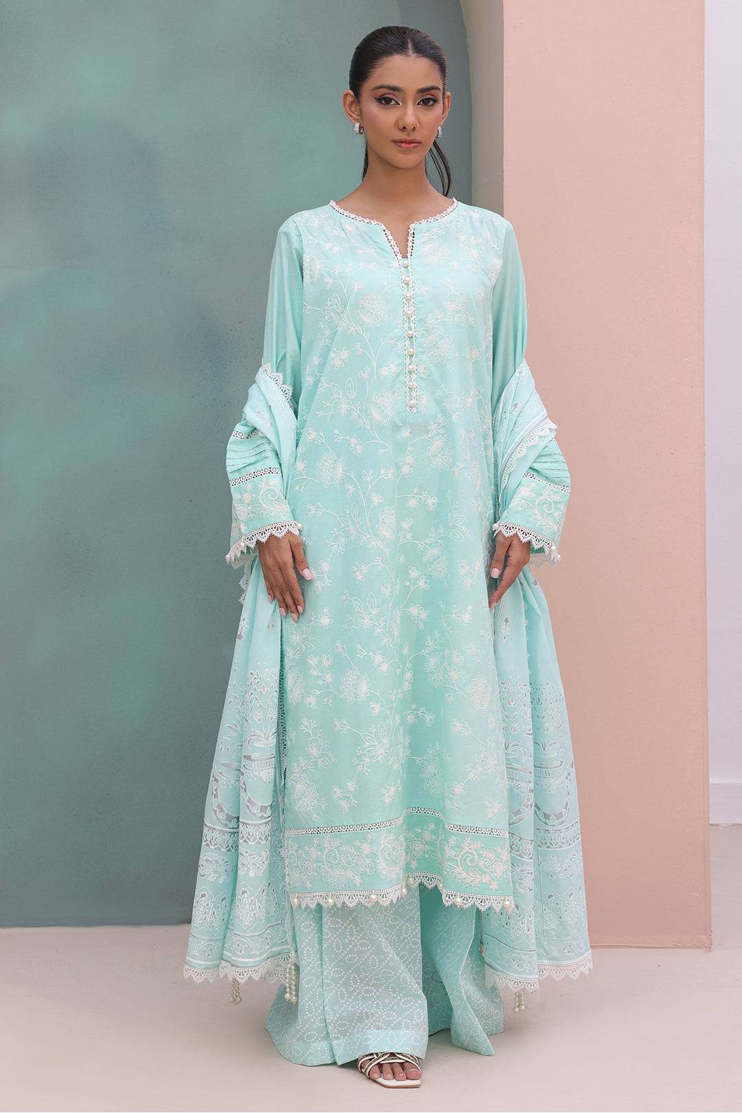 Zellbury | Unstitched 3 Piece Cambric | Embroidered Shirt Shalwar Dupatta - 0073 by Maria Faisal - Registered Vendor of : Zellbury Women - type : Essential Unstitched - 100% original wedding dresses