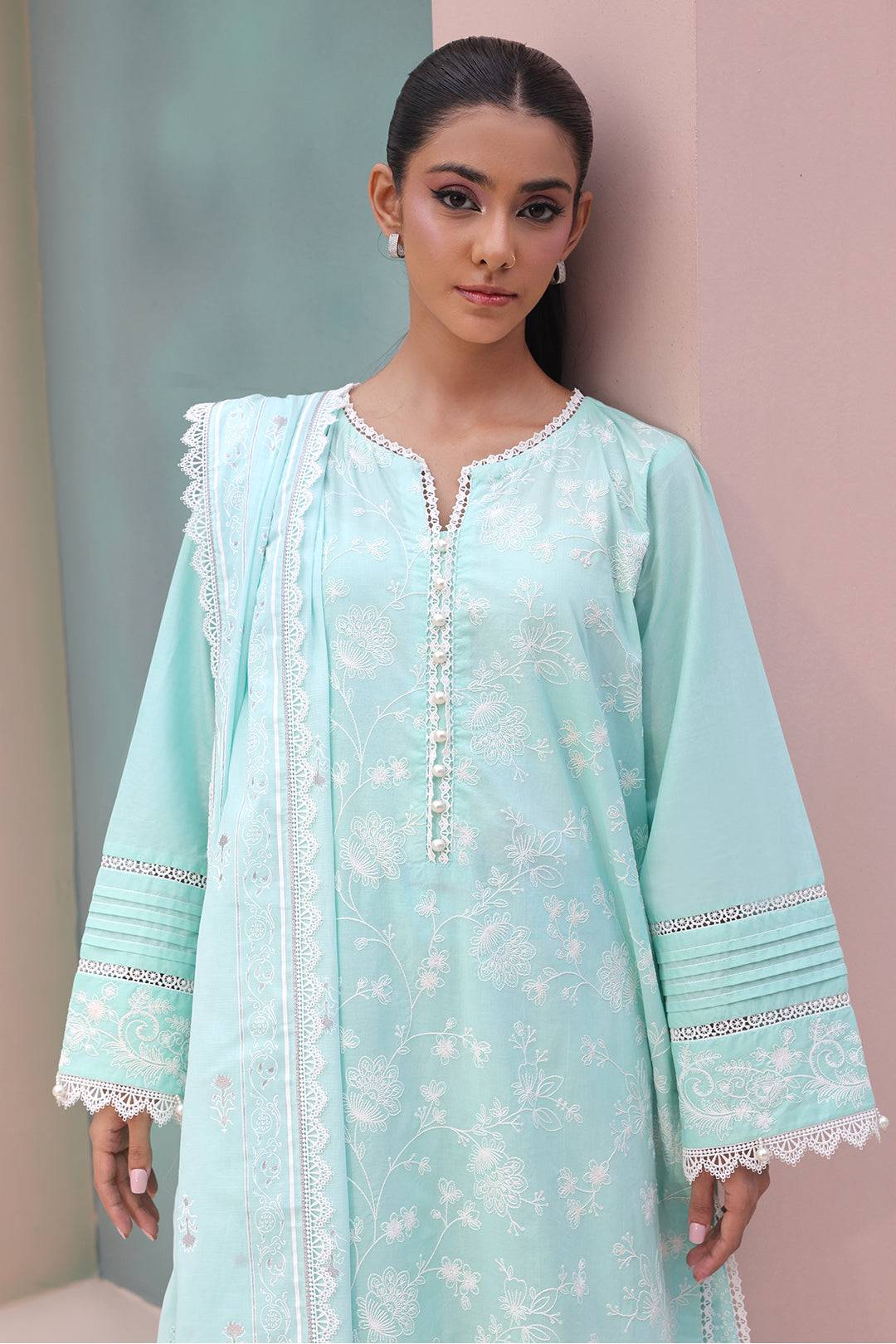 Zellbury | Unstitched 3 Piece Cambric | Embroidered Shirt Shalwar Dupatta - 0073 by Maria Faisal - Registered Vendor of : Zellbury Women - type : Essential Unstitched - 100% original wedding dresses