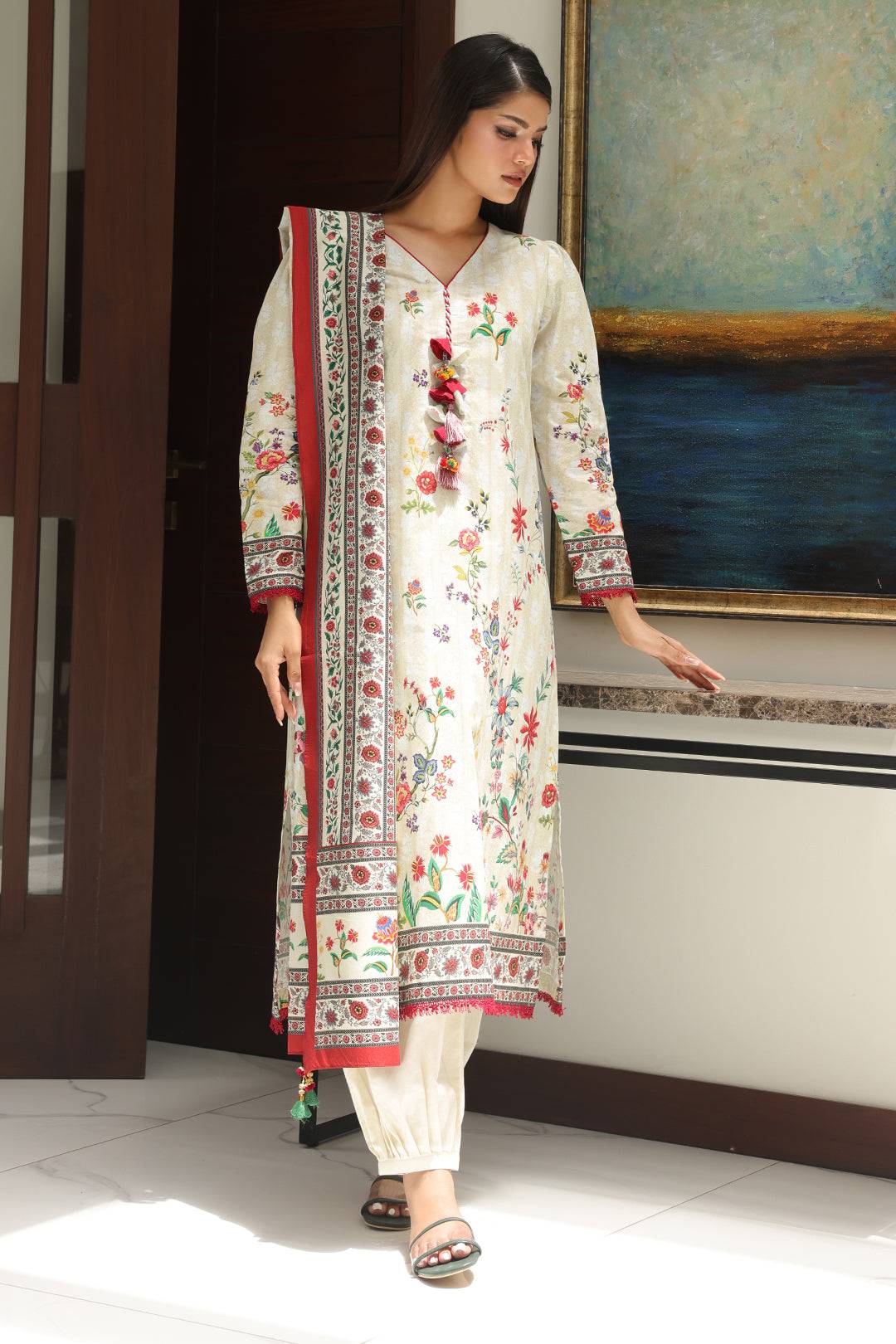 Zellbury | Unstitched 3 Piece Cambric | Shirt Shalwar Dupatta - 0044 by Maria Faisal - Registered Vendor of : Zellbury Women - type : Essential Unstitched - 100% original wedding dresses