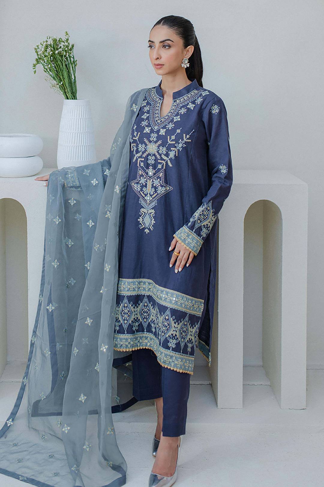 Zellbury | Unstitched 3 Piece Purple | Embroidered Shirt Shalwar Dupatta - 0300 by Maria Faisal - Registered Vendor of : Zellbury Women - type : Luxury Unstitch - 100% original wedding dresses
