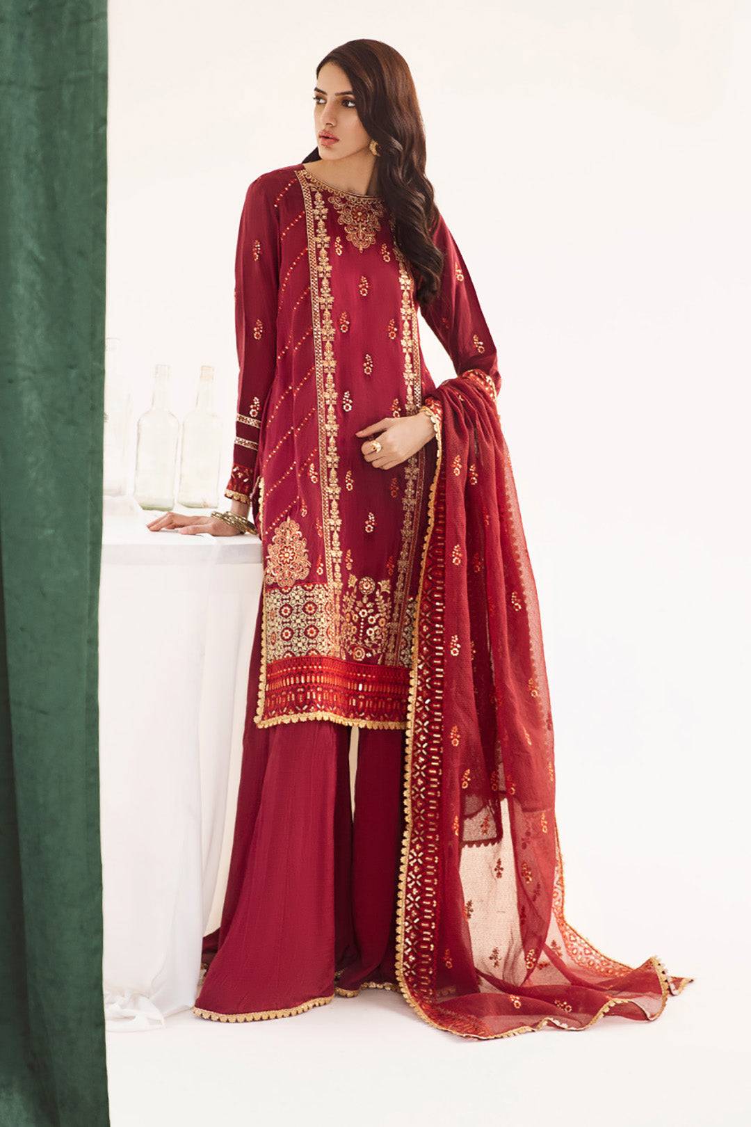 Zellbury | Unstitched 3 Piece Raw Silk | Embroidered Shirt Shalwar Dupatta - 0297 by Maria Faisal - Registered Vendor of : Zellbury Women - type : Luxury Unstitch - 100% original wedding dresses