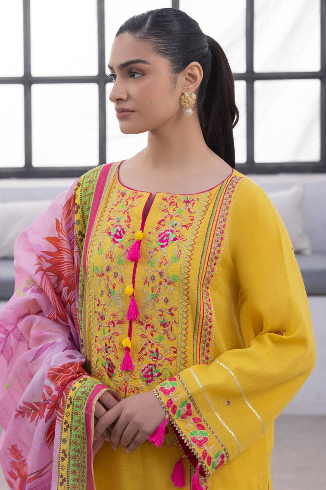 Zellbury | Unstitched 3 Piece Yellow | Embroidered Shirt Shalwar Dupatta - 1126 by Maria Faisal - Registered Vendor of : Zellbury Women - type : Signature Unstitched - 100% original wedding dresses