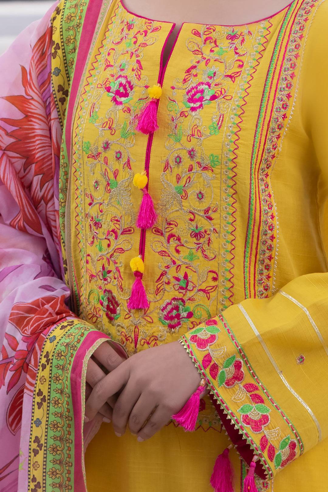 Zellbury | Unstitched 3 Piece Yellow | Embroidered Shirt Shalwar Dupatta - 1126 by Maria Faisal - Registered Vendor of : Zellbury Women - type : Signature Unstitched - 100% original wedding dresses