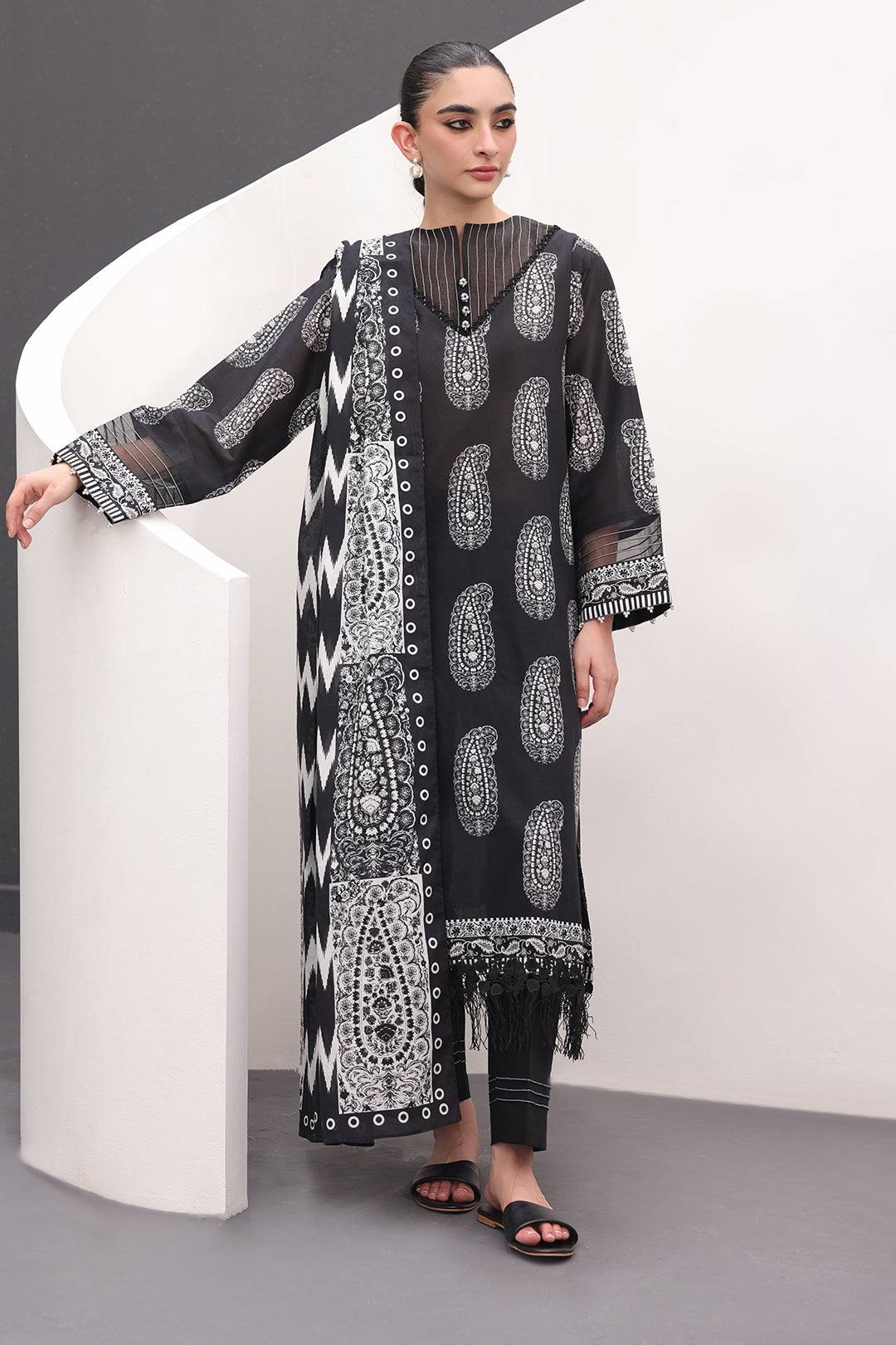 Zellbury | Unstitched 3 Piece Lawn | Shirt Shalwar Dupatta - 1525 by Maria Faisal - Registered Vendor of : Zellbury Women - type : Essential Unstitched - 100% original wedding dresses