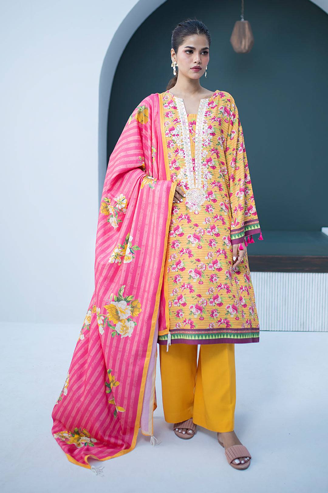 Zellbury | Unstitched 3 Piece Viscose | Embroidered Shirt Shalwar Dupatta - 0837 by Maria Faisal - Registered Vendor of : Zellbury Women - type : Essential Unstitched - 100% original wedding dresses