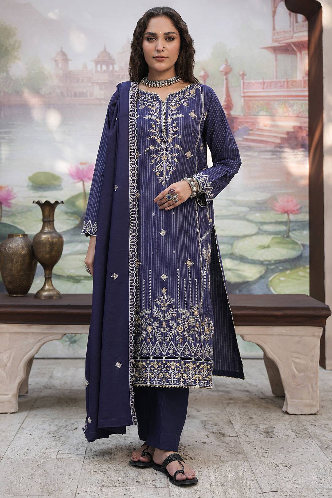Zellbury | Unstitched 3 Piece Khaddar | Embroidered Shirt Shalwar Shawl - 0409 by Maria Faisal - Registered Vendor of : Zellbury Women - type : Essential Unstitched - 100% original wedding dresses