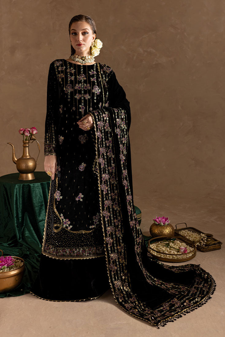 Marjjan | De Rose Velvet | MRV-09 (BLACK) - Ladies Clothes - Maria Faisal