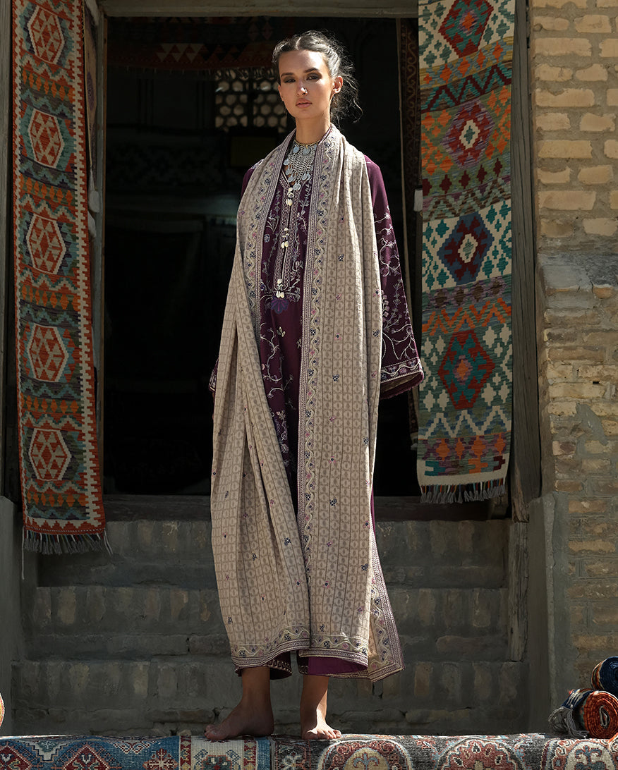 Mushq | Bukhara Winter Edit | Winter Caravan - Luxury Dress - available at Maria Faisal in UK and USA.