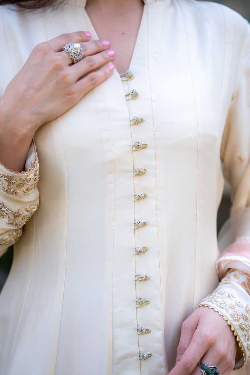 Wahaj M Khan | Pari Collection | Ivory Rawsilk Anarkali - Ladies Clothes - Maria Faisal