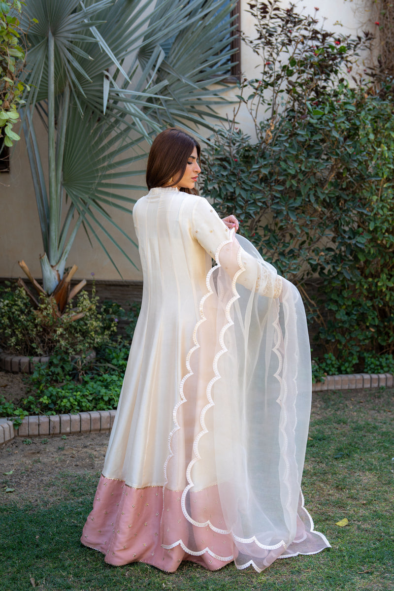 Wahaj M Khan | Pari Collection | Ivory Rawsilk Anarkali - Ladies Clothes - Maria Faisal