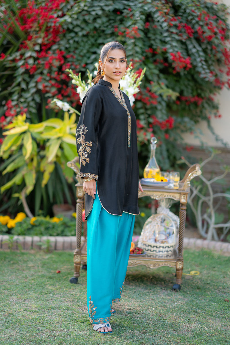 Wahaj M Khan | Pari Collection | Black Turquoise Pari Outfit