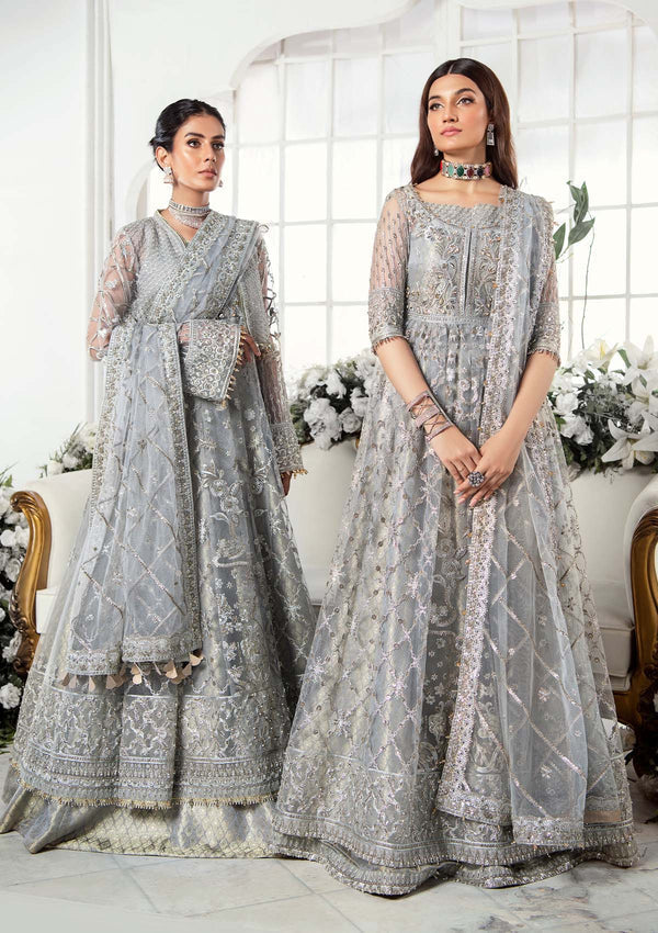 Aik Atelier Wedding Festive 22 LOOK 07 – Grey Designer Dress with intricate embroidery and embellishments. Shop wedding dresses at Maria Faisal.
