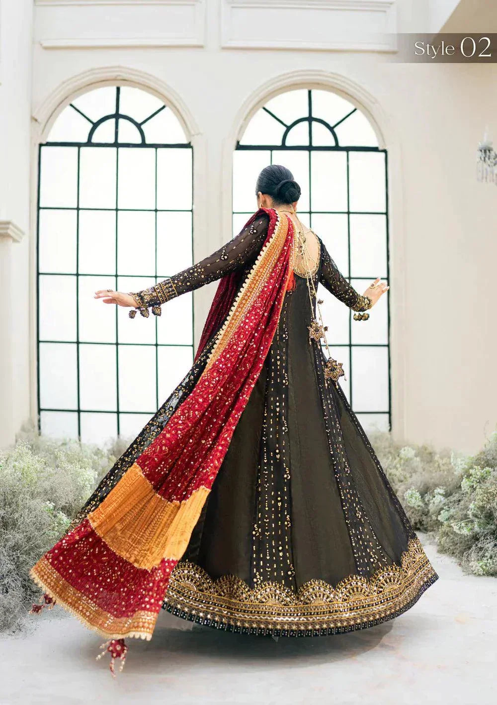 Aik Atelier Wedding Festive 23 LOOK 01 – Black Designer Dress with intricate embroidery and embellishments. Shop elegant Asian dresses at Maria Faisal.