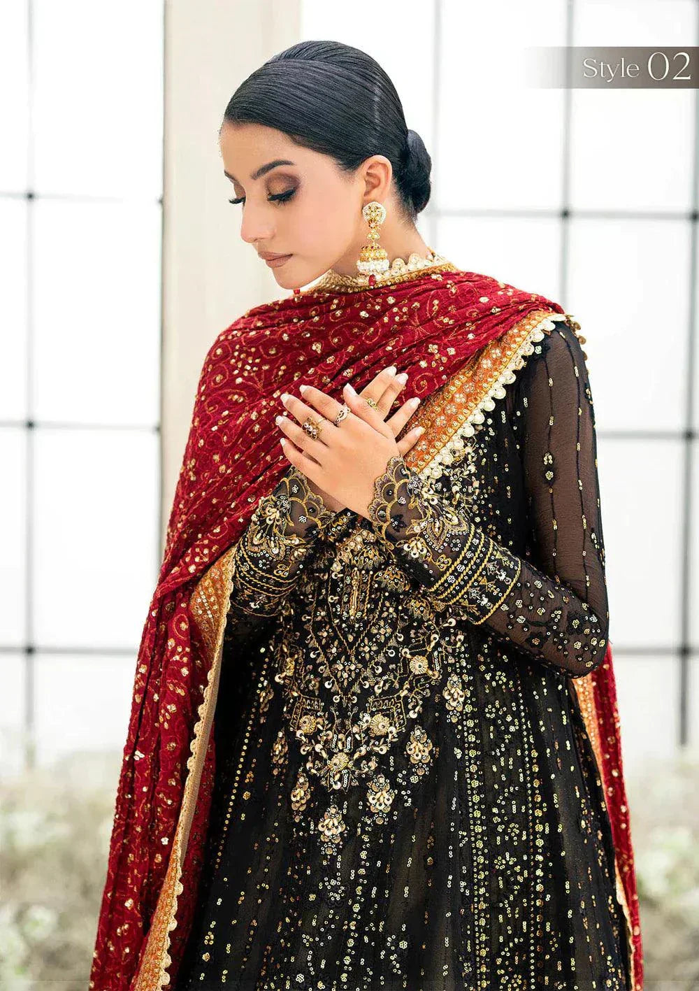 Aik Atelier Wedding Festive 23 LOOK 01 – Black Designer Dress with intricate embroidery and embellishments. Shop elegant Asian dresses at Maria Faisal.
