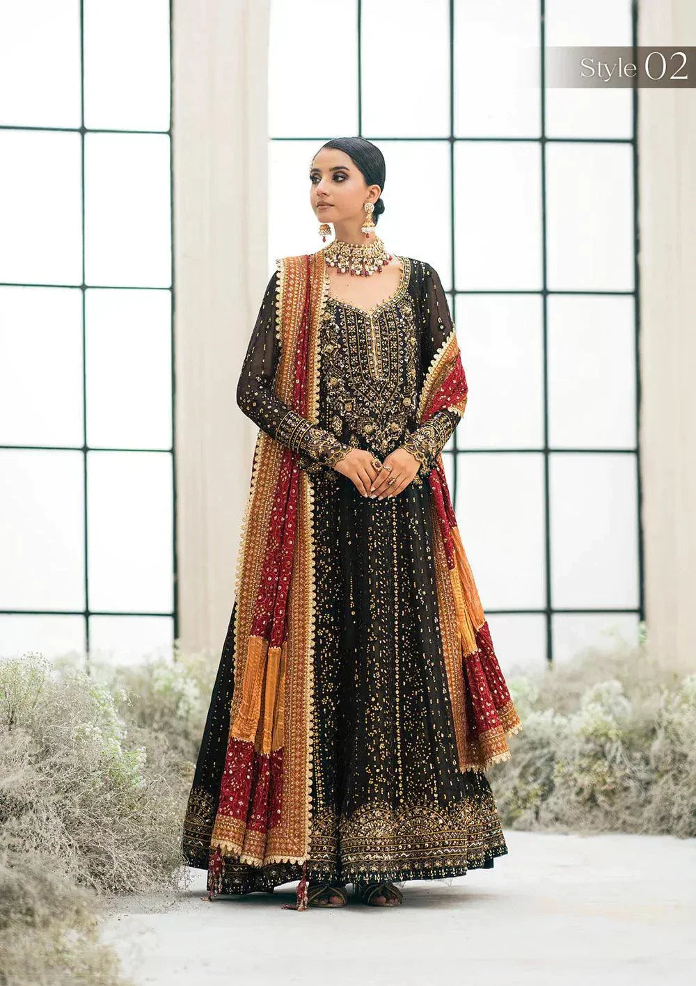 Aik Atelier Wedding Festive 23 LOOK 01 – Black Designer Dress with intricate embroidery and embellishments. Shop elegant Asian dresses at Maria Faisal.