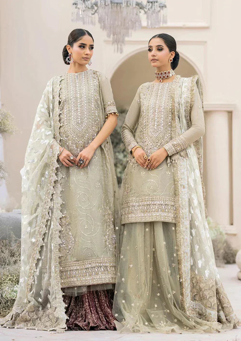 Aik Atelier Wedding Festive 23 LOOK 04 – Light Grey Designer Dress with intricate embroidery and embellishments. Shop elegant Wedding dress at Maria Faisal.