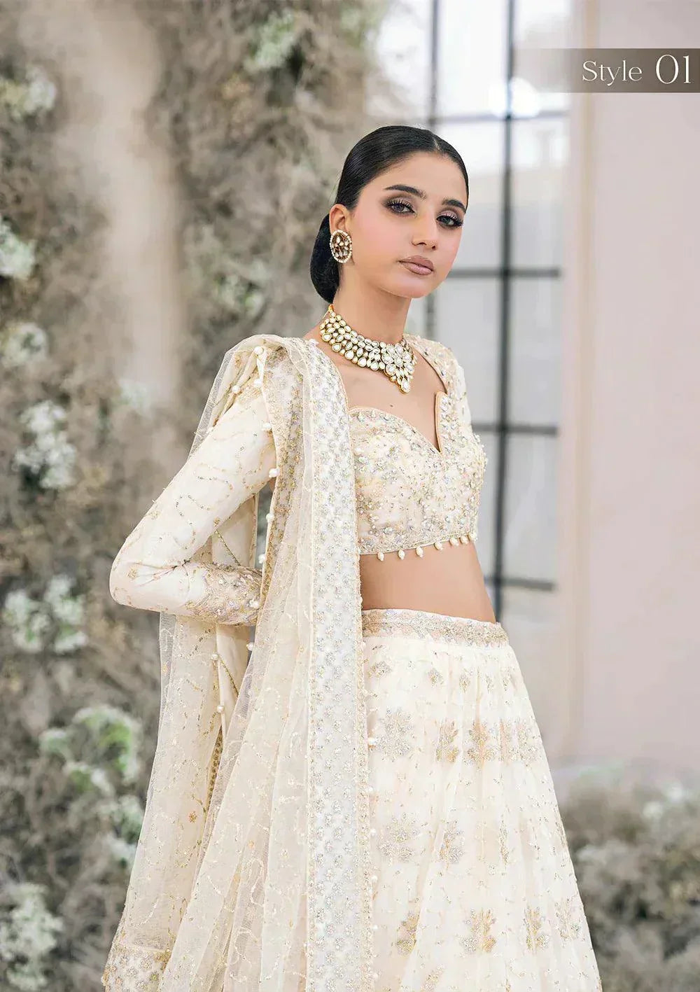 Aik Atelier Wedding Festive 23 LOOK 05 – Off White Designer Dress with intricate embroidery and embellishments. Shop elegant Wedding dress at Maria Faisal.