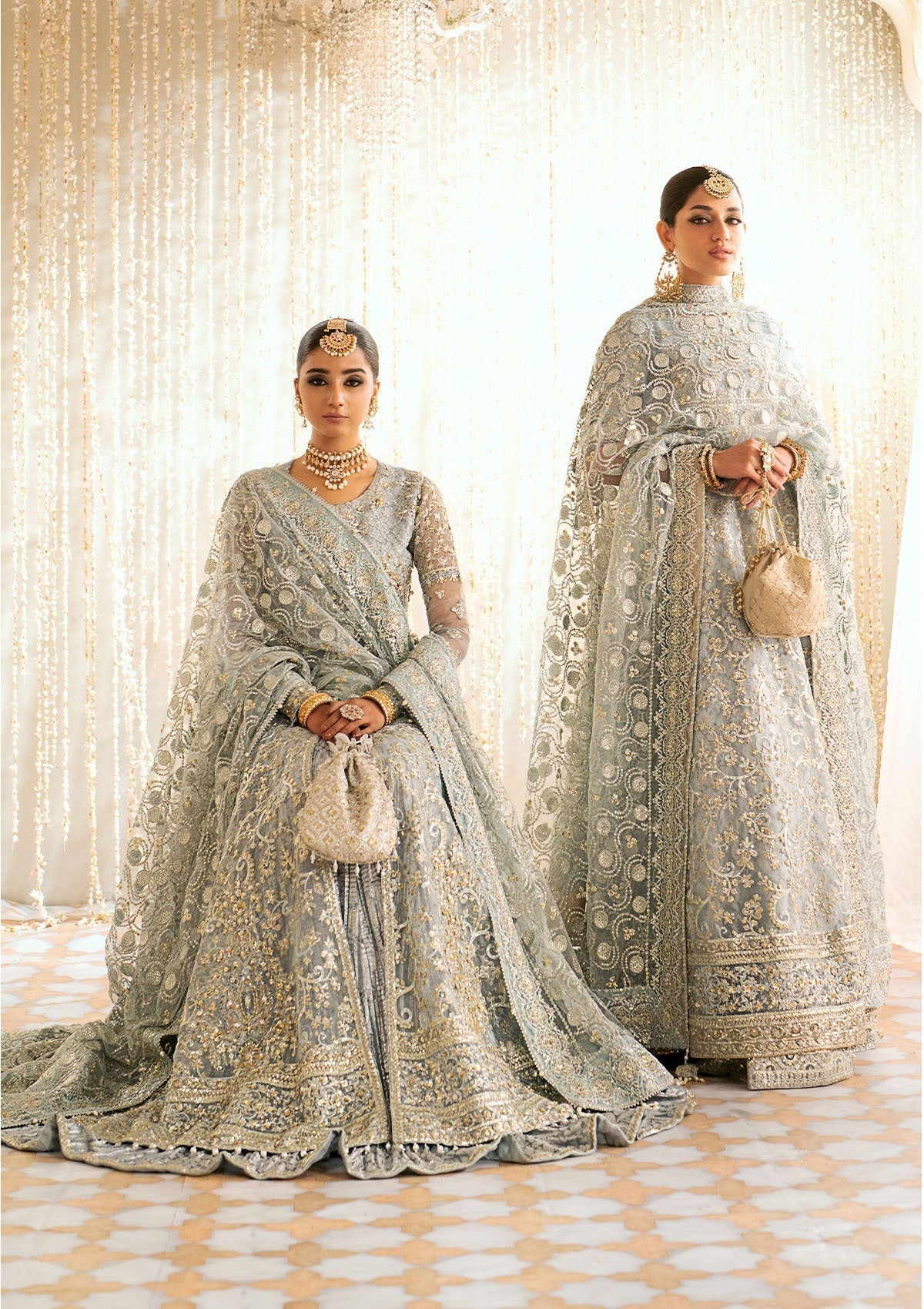 Aik Atelier Wedding Festive 24 LOOK 03 – Ice Blue Designer Dress with intricate embroidery and embellishments. Shop wedding dresses at Maria Faisal.