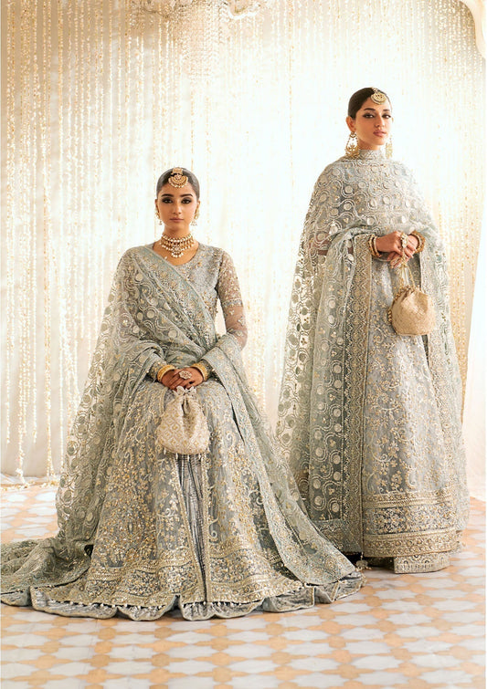 Aik Atelier Wedding Festive 24 LOOK 03 – Ice Blue Designer Dress with intricate embroidery and embellishments. Shop wedding dresses at Maria Faisal.