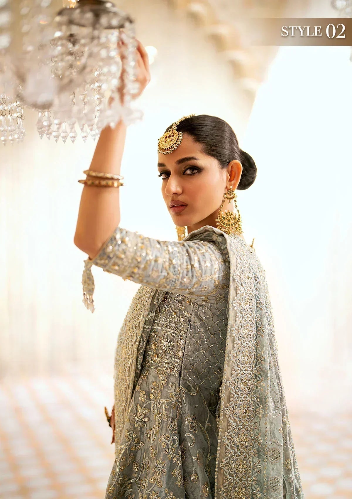 Aik Atelier Wedding Festive 24 LOOK 03 – Ice Blue Designer Dress with intricate embroidery and embellishments. Shop wedding dresses at Maria Faisal.