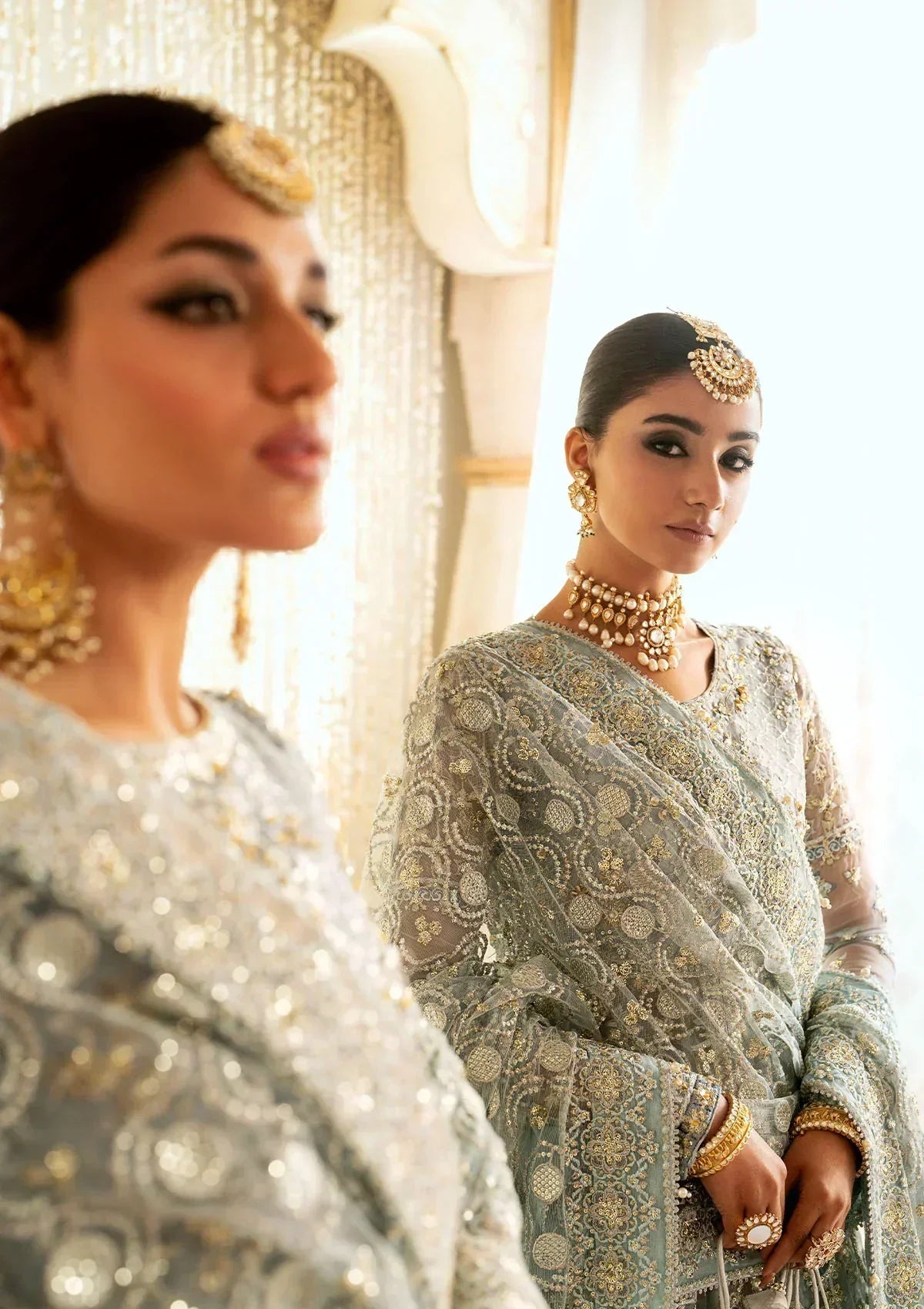 Aik Atelier Wedding Festive 24 LOOK 03 – Ice Blue Designer Dress with intricate embroidery and embellishments. Shop wedding dresses at Maria Faisal.