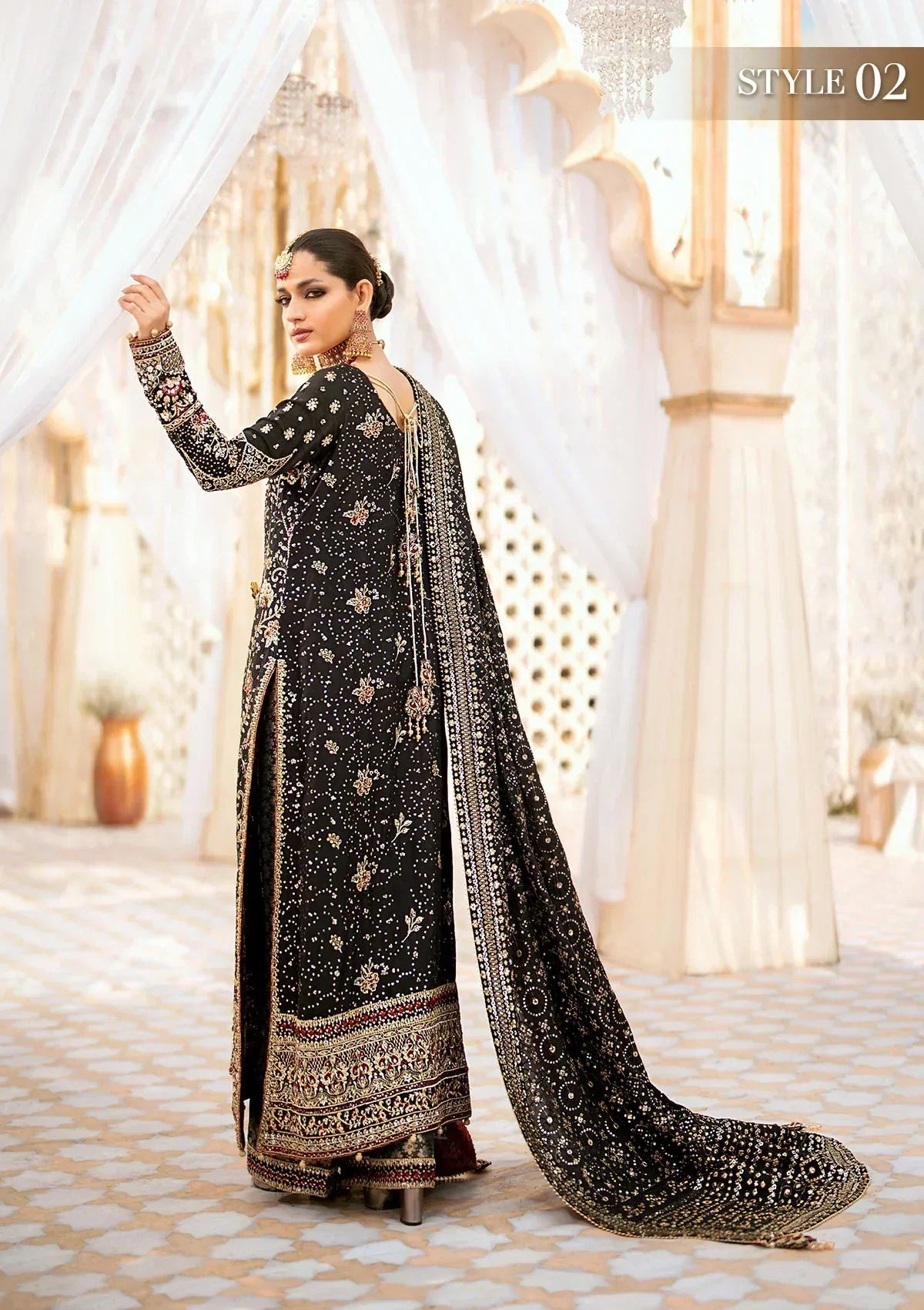 Aik Atelier Wedding Festive 24 LOOK 04 – Black Designer Dress with intricate embroidery and embellishments. Shop wedding dresses at Maria Faisal.