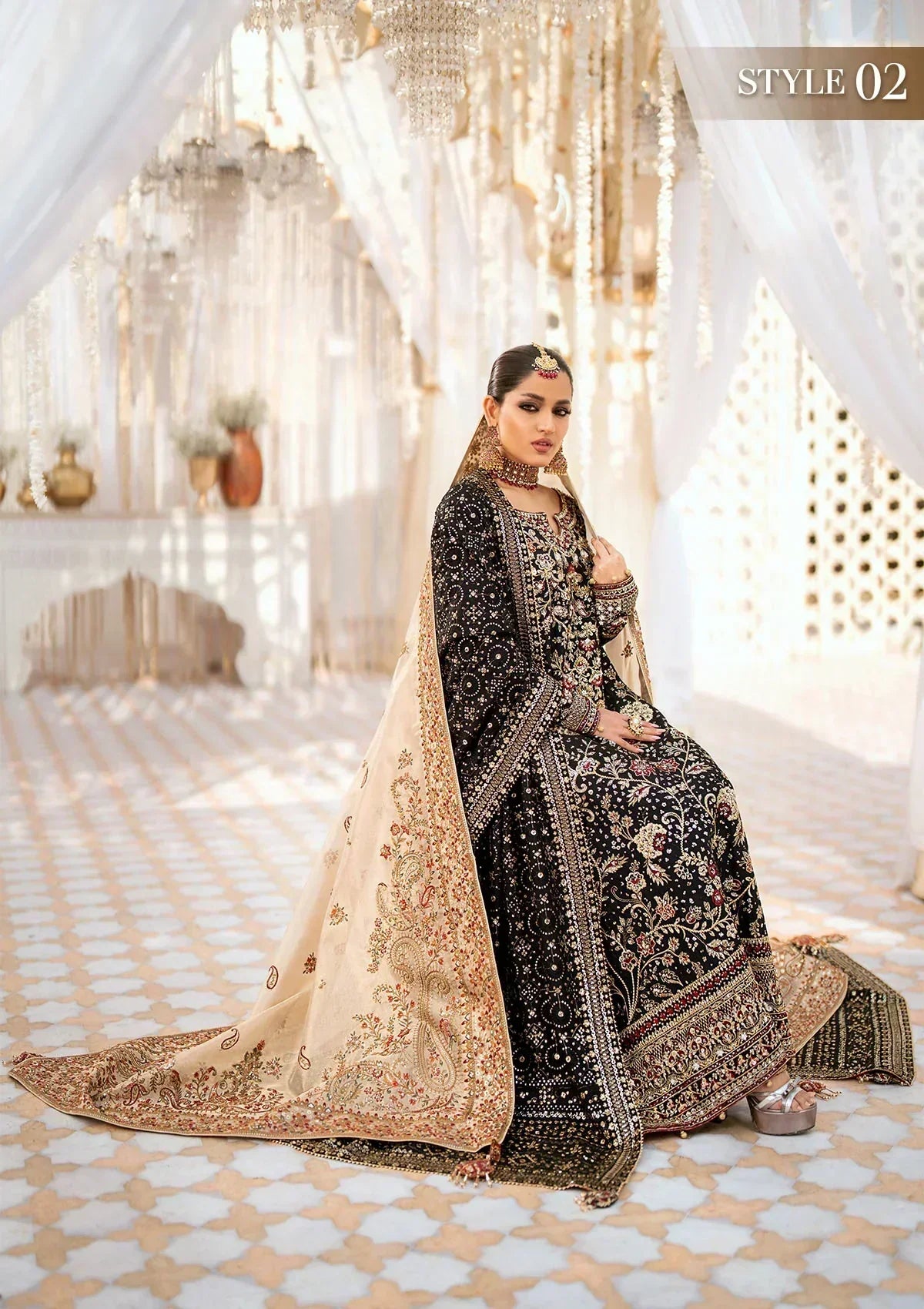 Aik Atelier Wedding Festive 24 LOOK 04 – Black Designer Dress with intricate embroidery and embellishments. Shop wedding dresses at Maria Faisal.