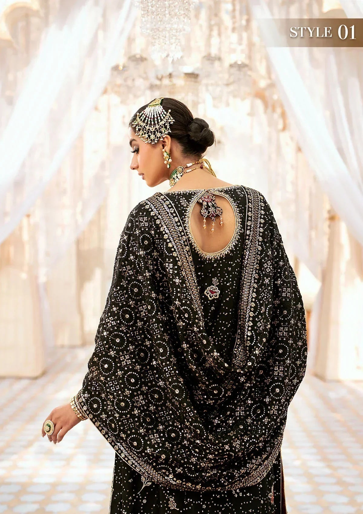 Aik Atelier Wedding Festive 24 LOOK 04 – Black Designer Dress with intricate embroidery and embellishments. Shop wedding dresses at Maria Faisal.