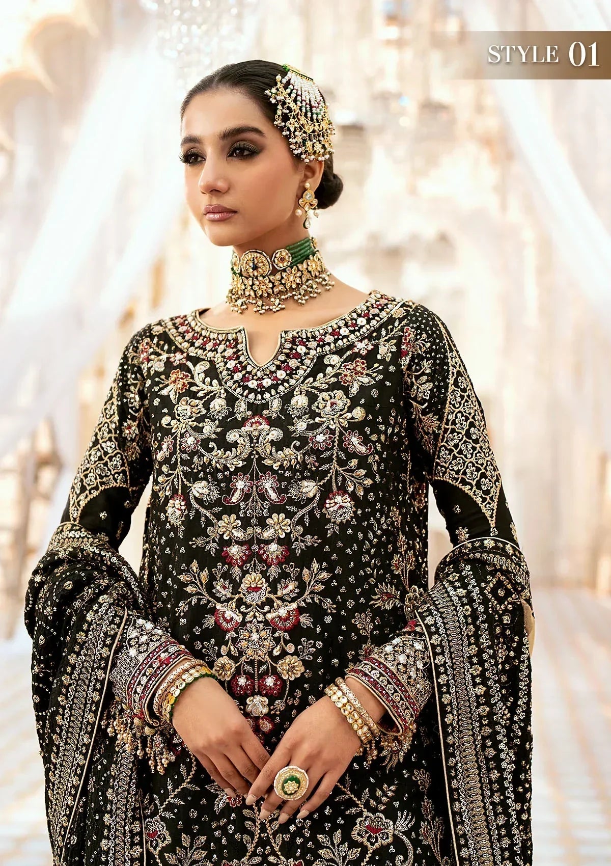 Aik Atelier Wedding Festive 24 LOOK 04 – Black Designer Dress with intricate embroidery and embellishments. Shop wedding dresses at Maria Faisal.