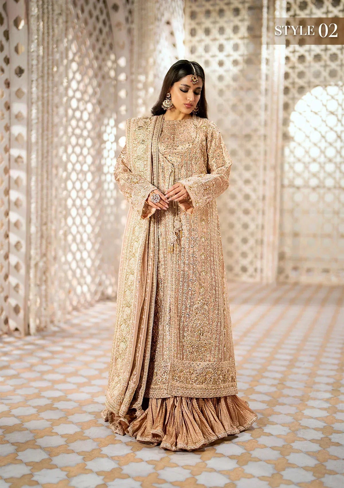 Aik Atelier Wedding Festive 24 LOOK 06 – Beige Designer Dress with intricate embroidery and embellishments. Shop wedding dresses at Maria Faisal.