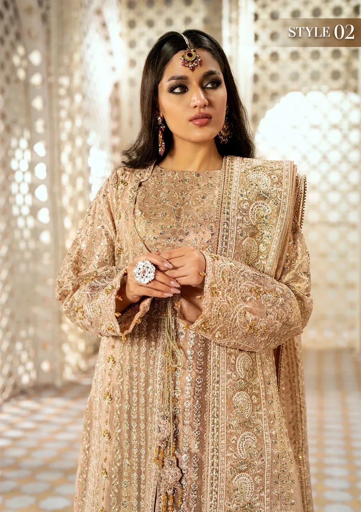 Aik Atelier Wedding Festive 24 LOOK 06 – Beige Designer Dress with intricate embroidery and embellishments. Shop wedding dresses at Maria Faisal.