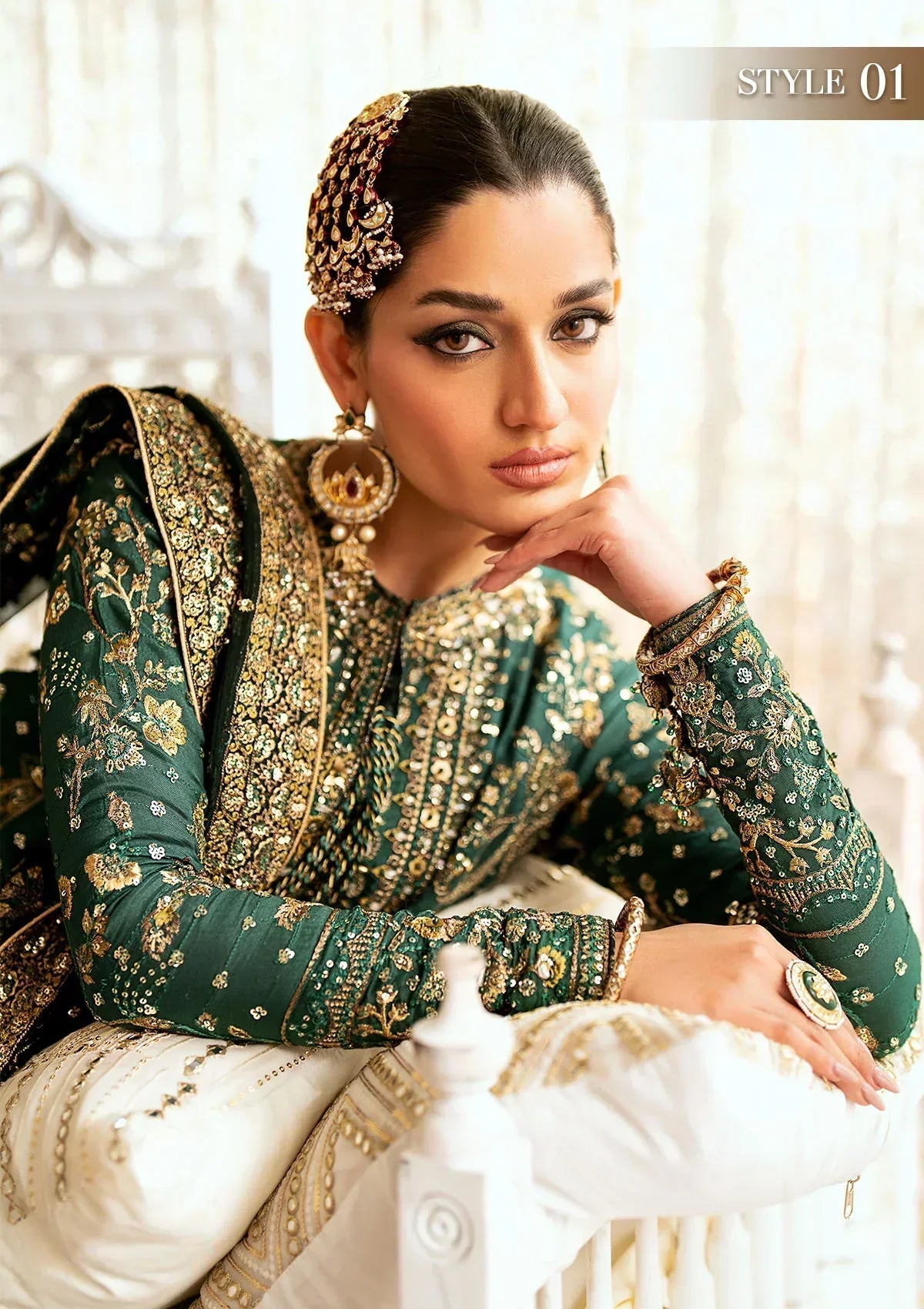 Aik Atelier Wedding Festive 24 LOOK 07 – Green Designer Dress with intricate embroidery and embellishments. Shop wedding dresses at Maria Faisal.