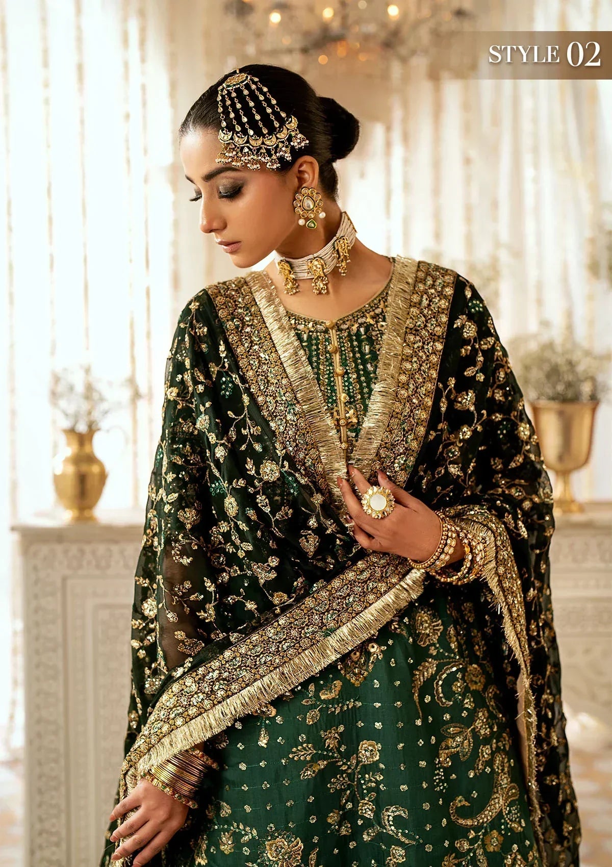 Aik Atelier Wedding Festive 24 LOOK 07 – Green Designer Dress with intricate embroidery and embellishments. Shop wedding dresses at Maria Faisal.