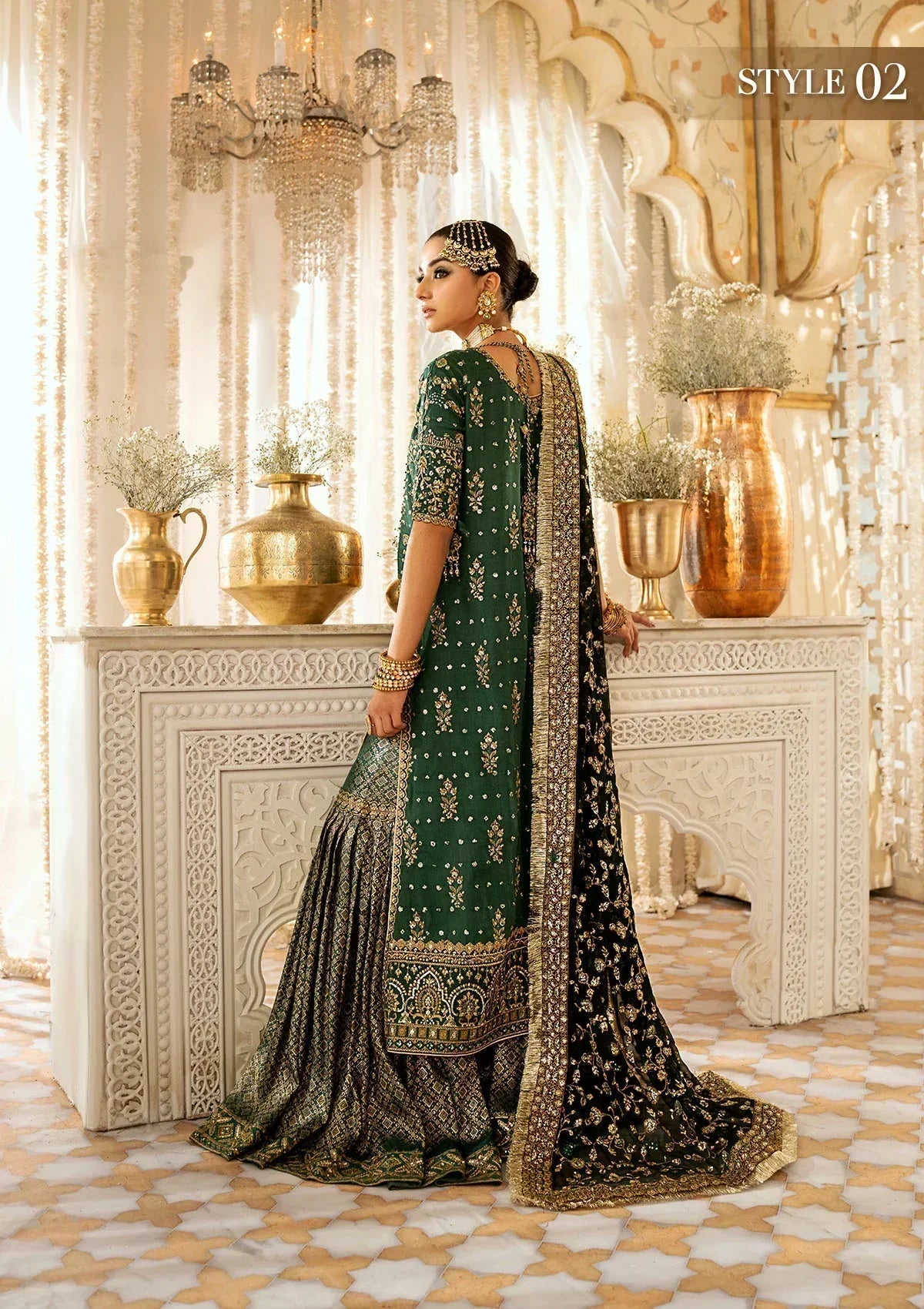 Aik Atelier Wedding Festive 24 LOOK 07 – Green Designer Dress with intricate embroidery and embellishments. Shop wedding dresses at Maria Faisal.