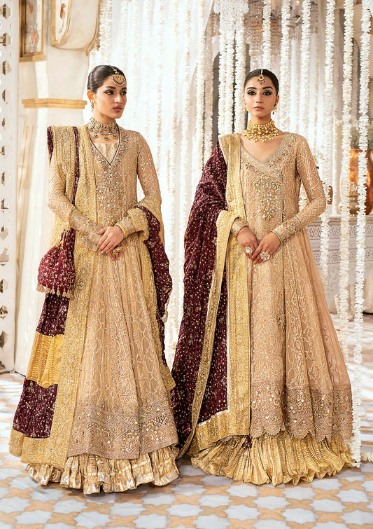 Aik Atelier Wedding Festive 24 LOOK 08 – Gold Designer Dress with intricate embroidery and embellishments. Shop wedding dresses at Maria Faisal.