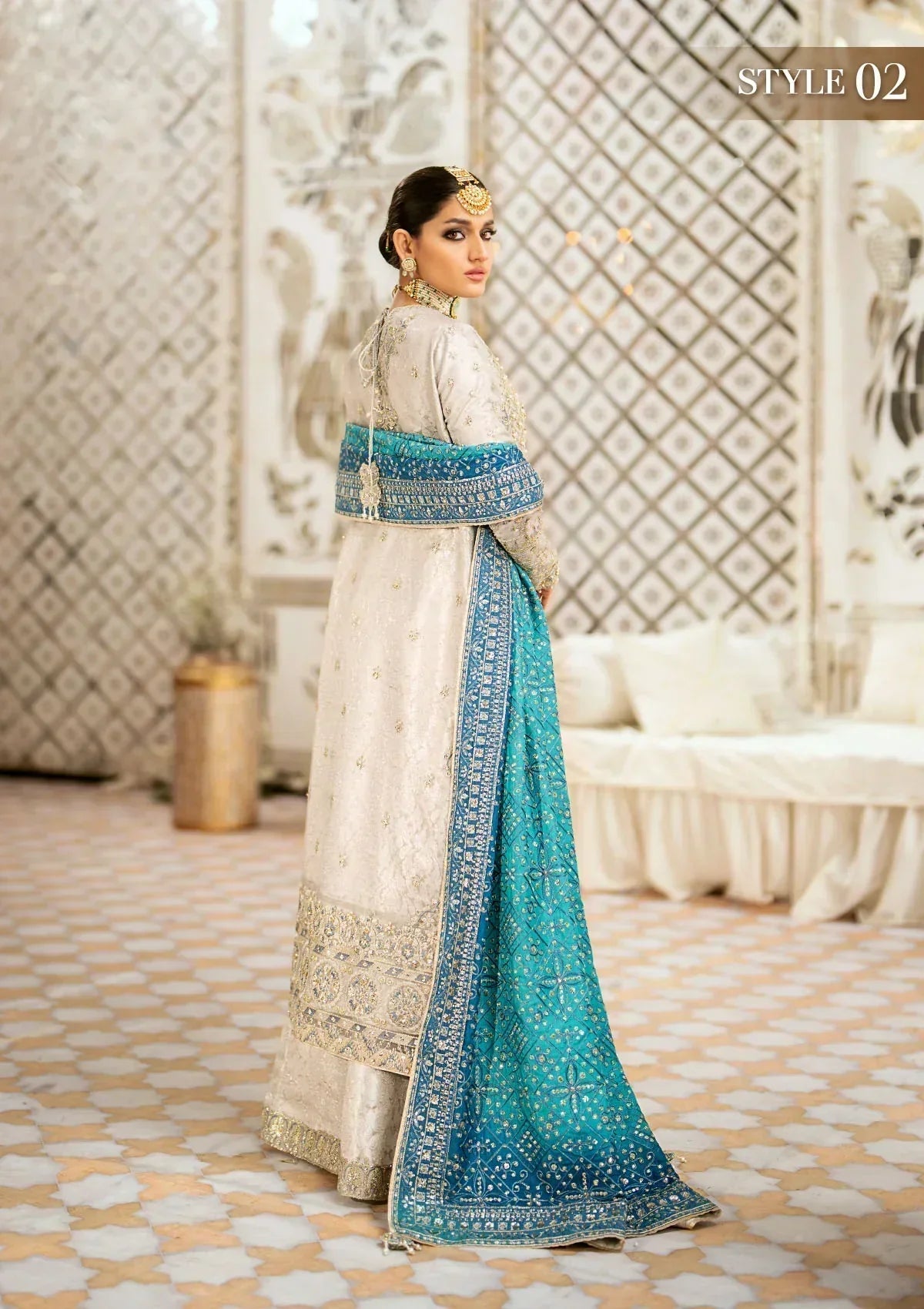 Aik Atelier Wedding Festive 24 LOOK 10 – Light Grey Designer Dress with intricate embroidery and embellishments. Shop wedding dresses at Maria Faisal.