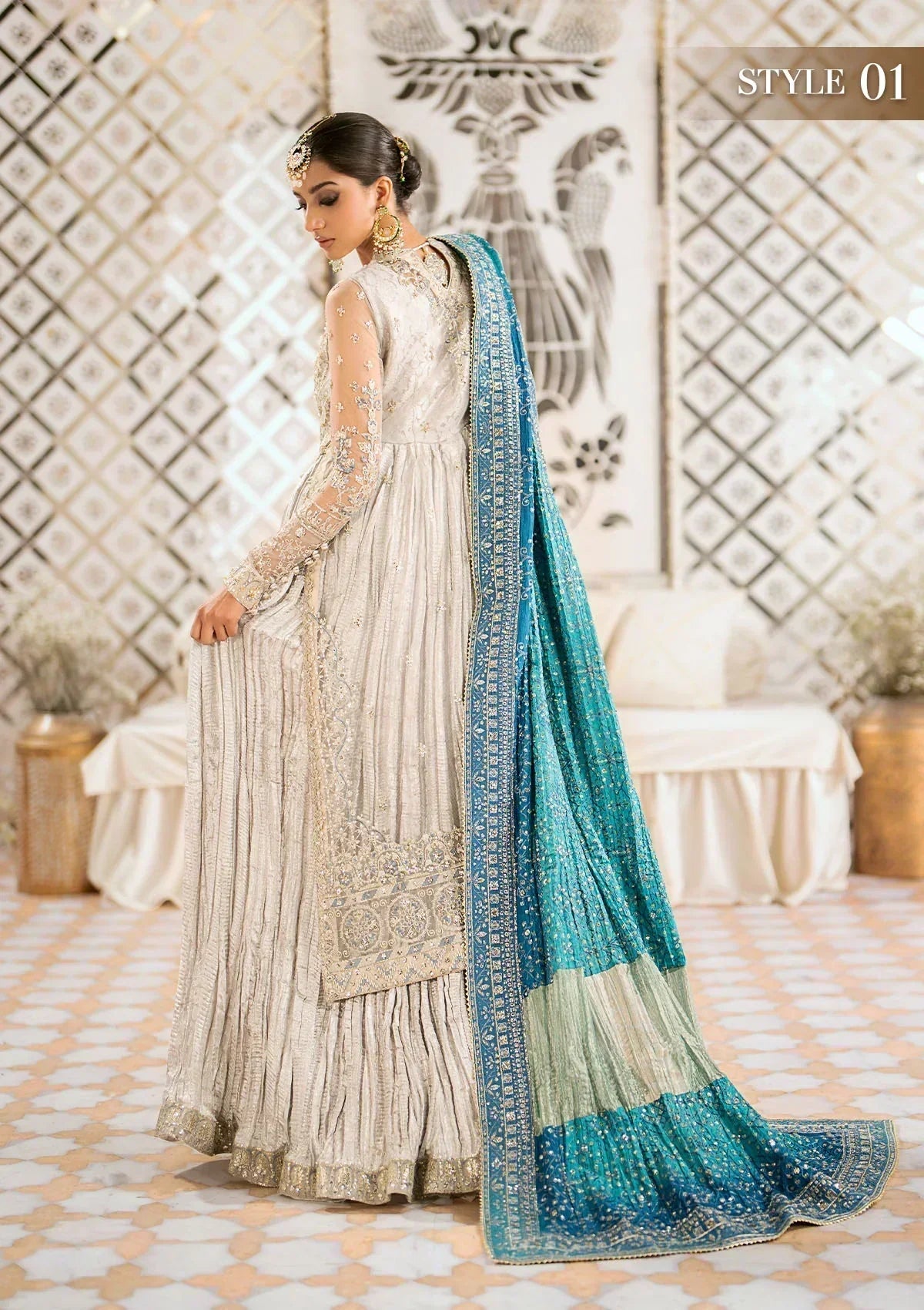 Aik Atelier Wedding Festive 24 LOOK 10 – Light Grey Designer Dress with intricate embroidery and embellishments. Shop wedding dresses at Maria Faisal.