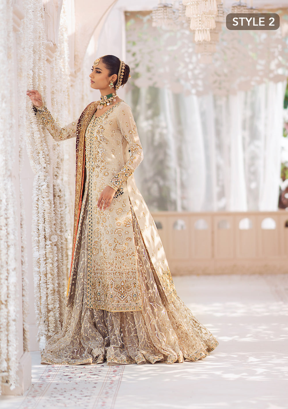 Aik Atelier Wedding Festive 24 Vol 2 LOOK 1– Off White Pakistani Dress with intricate embroidery and embellishments. Shop elegant Asian dresses at Maria Faisal.