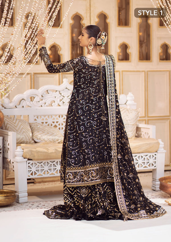 Aik Atelier Wedding Festive 24 Vol 2 LOOK 07 – Black Pakistani Dress with intricate embroidery and embellishments. Shop elegant Asian dresses at Maria Faisal.