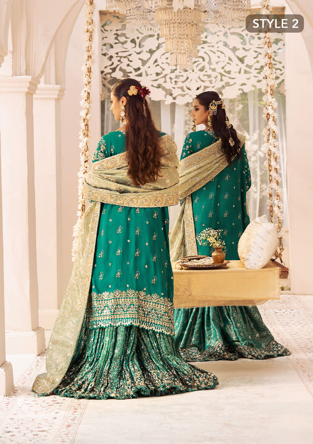 Aik Atelier Wedding Festive 24 Vol 2 LOOK 09 – Emerald Green Pakistani Dress with intricate embroidery and embellishments. Shop elegant Asian dresses at Maria Faisal.